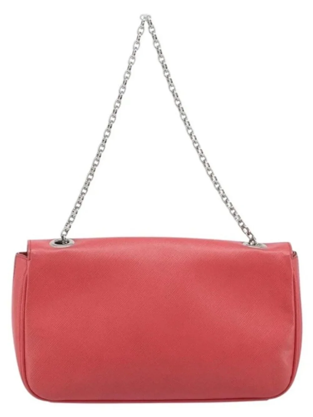 Salvatore Ferragamo Gancini Chain Shoulder Bag Leather Pink Silver Auth AMZ563A